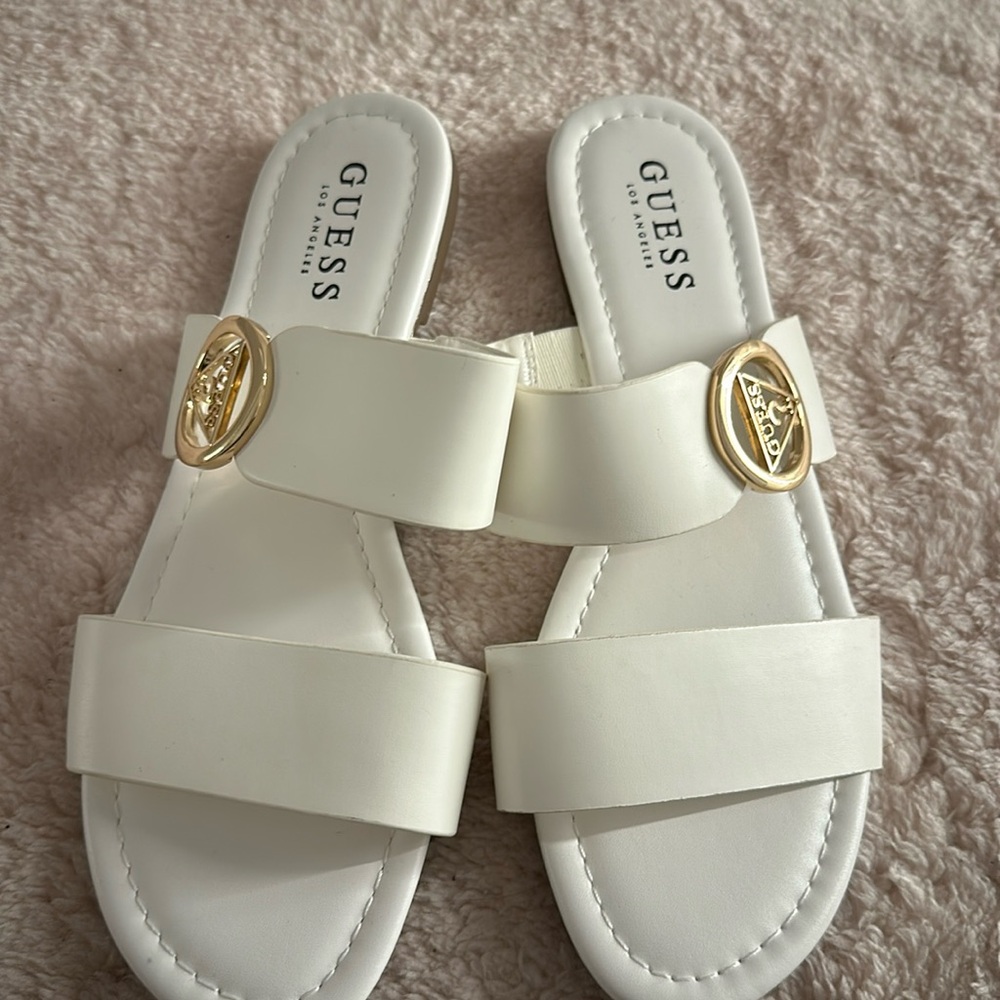 guess white slides sandals